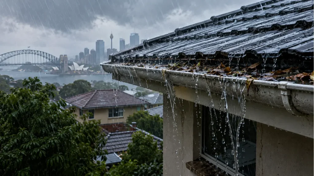 Heavy rain causing roof leaks and blocked gutters in Sydney